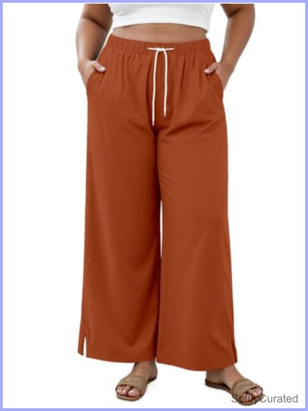 Plus Size Wide Leg Palazzo Pants Pleated Pull On Lounge Trousers